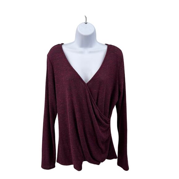 Rock & Republic Sweater Long Sleeve Maroon V-neck Wrap Style WMNS XL Rayon Blend - Picture 1 of 6